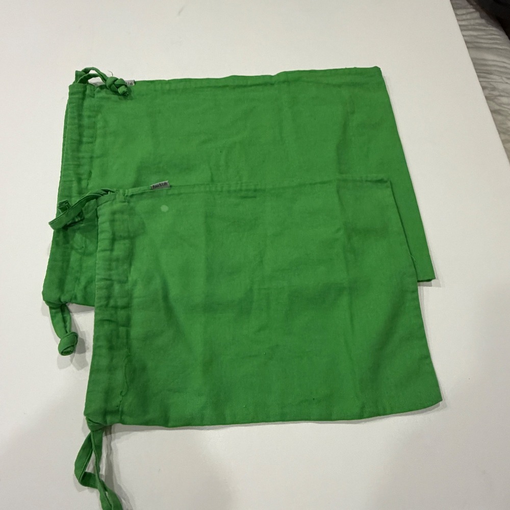 Ame & Lulu Green Canvas Drawstring Dust Bags Set of 2 Travel Storage Pouches